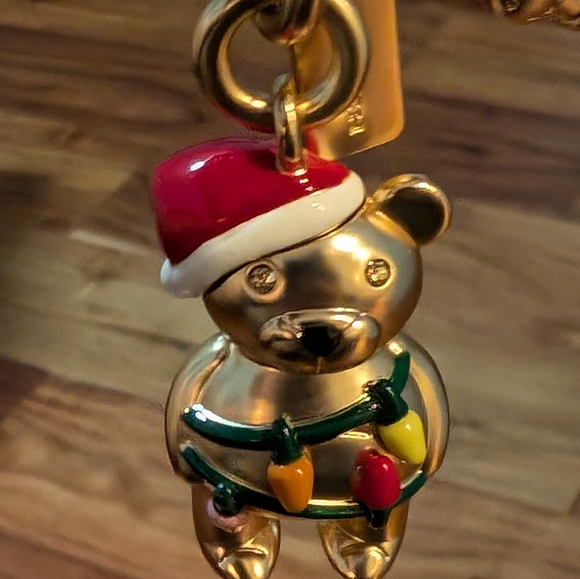 Coach 3D Christmas Lights Sparkle Eye Bear Bag Charm Split Key Ring & Clip Nwt - Picture 5 of 6